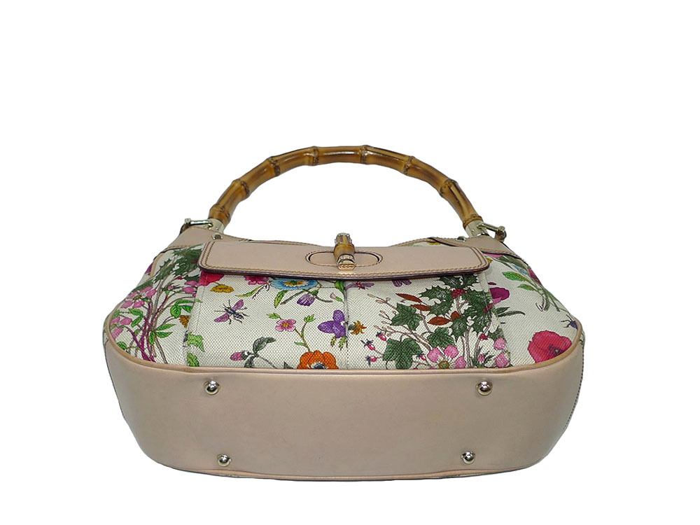 Gucci 137383 Floral Canvas Print Canvas w Bamboo Hobo Bag-32036 Gucci 137383 Floral Canvas Print Canvas w Bamboo Hobo Bag-32036