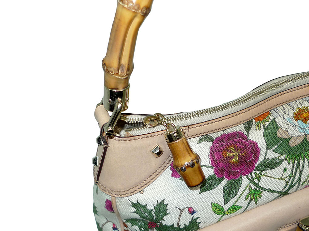 Gucci 137383 Floral Canvas Print Canvas w Bamboo Hobo Bag-32040 Gucci 137383 Floral Canvas Print Canvas w Bamboo Hobo Bag-32040