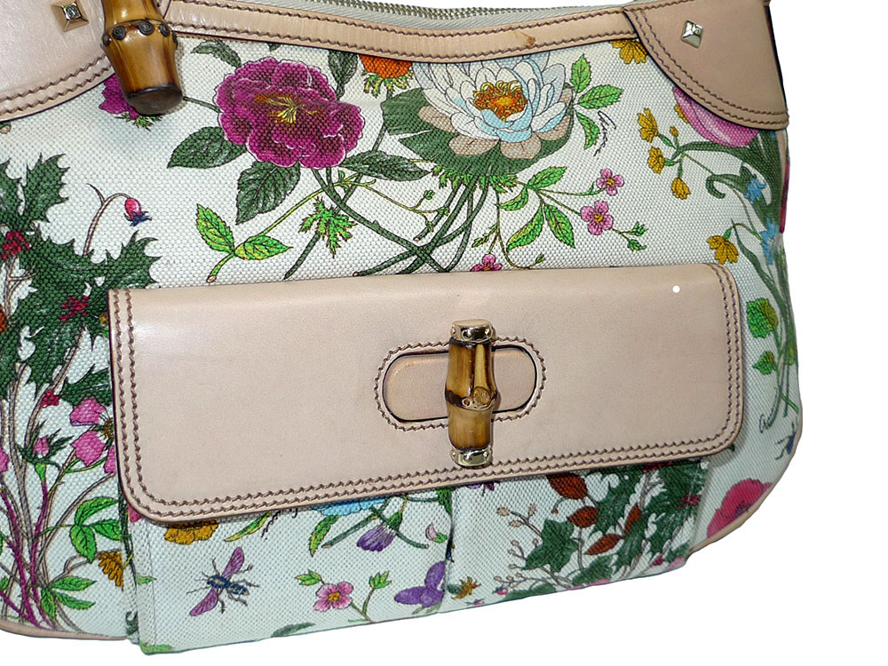 Gucci 137383 Floral Canvas Print Canvas w Bamboo Hobo Bag-32039 Gucci 137383 Floral Canvas Print Canvas w Bamboo Hobo Bag-32039