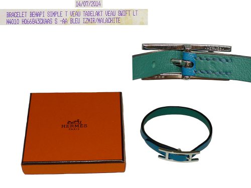 Hermes Behapi Simple Tour 'Be Happy' Swift Blue Izmir/ Malachite Reversible Bracelet in S Size-0