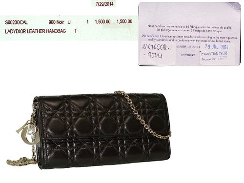 Dior Black Lambskin Cannage Wallet On Chain/ Clutch in Gold Hardware-0