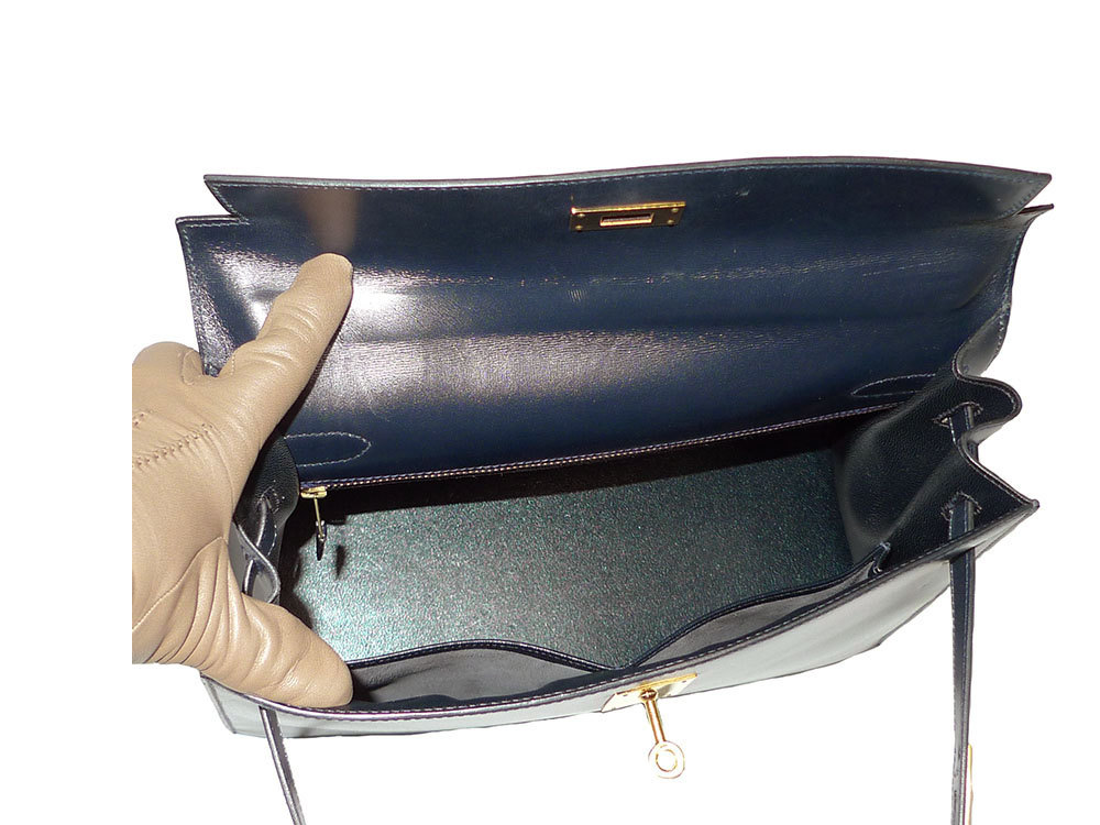 Hermes Vintage Kelly 32 R Stamp Indigo Blue Box Calf Leather in Gold Hardware-33582 Hermes Vintage Kelly 32 R Stamp Indigo Blue Box Calf Leather in Gold Hardware-33582
