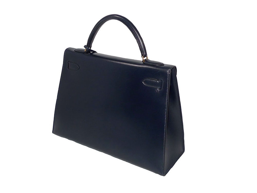 Hermes Vintage Kelly 32 R Stamp Indigo Blue Box Calf Leather in Gold Hardware-33581 Hermes Vintage Kelly 32 R Stamp Indigo Blue Box Calf Leather in Gold Hardware-33581