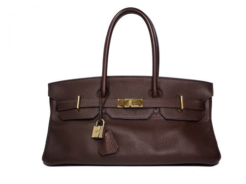 Hermes Birkin 42 JPG Ebene H Stamp Togo Leather Gold Hardware Shoulder Bag-0