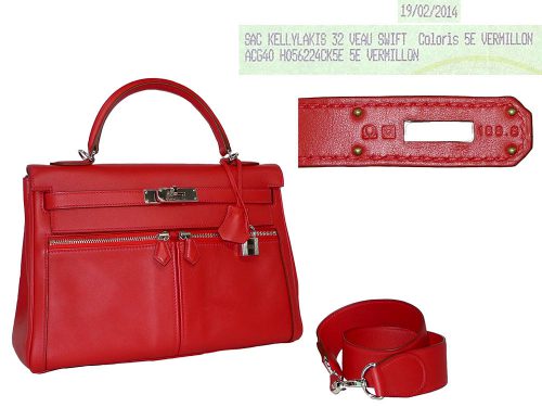 Rare ! Hermes kelly Lakis 32 Swift Leather Vermillion Q Stamp Palladium Hardware -0