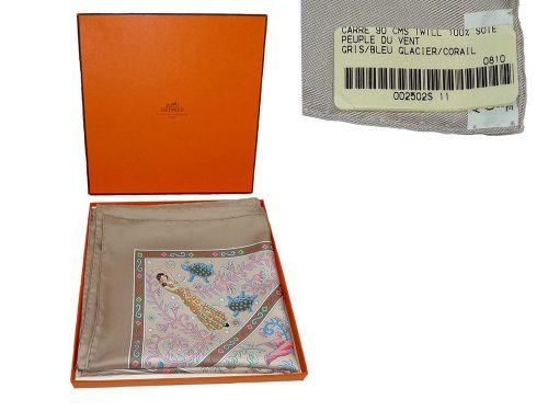 Hermes 90 x 90cm Gris/Bleu Glacier / Corail Peuple Du Vent scarf-0