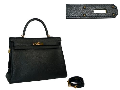 Hermes Kelly 35 Black Togo P Stamp Gold Hardware-0
