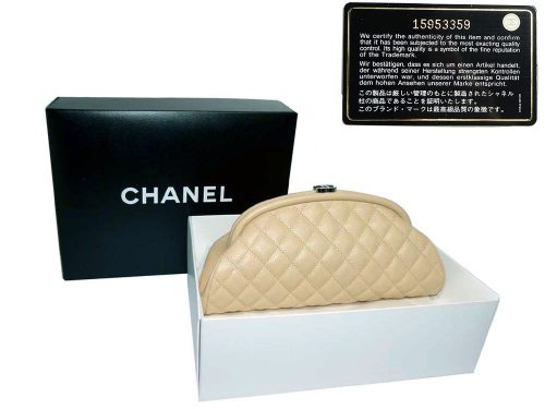 Chanel 15953359 Beige Caviar Half Moon Clutch-0