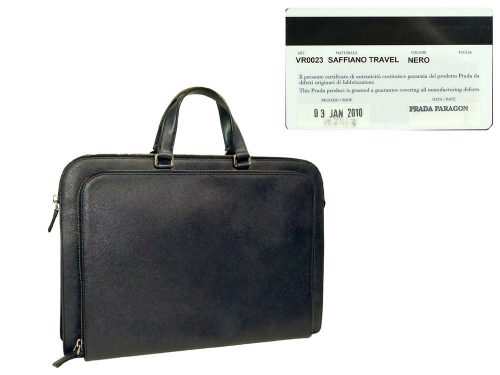 Prada VR0023 Black Saffiano Travel Leather Tote w Two Zip Top Briefcase Luggage-0