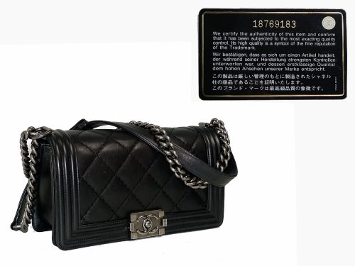 Chanel 18769183 Quilted Le Boy Flap Black Calf Medium Size Ruthenium Hardware-0