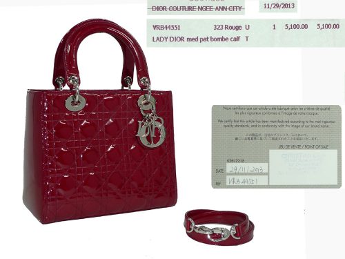 Dior Patent Red Cannage Lady Dior Silver Hardware w Strap-0