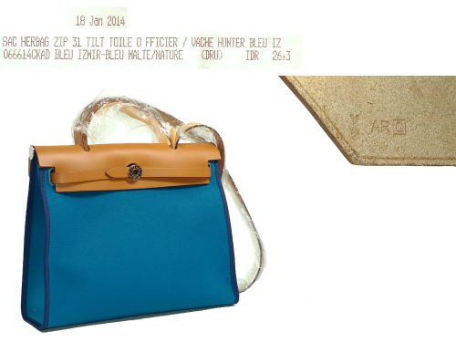Hermes Herbag Zip 31 Bleu Izmir with Natural Calf Leather PHW Q Stamp -0