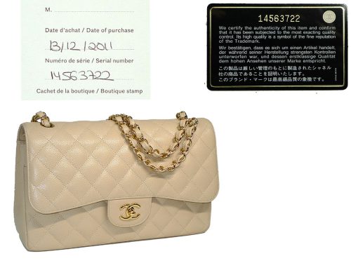 Chanel 14563722 Beige Caviar Jumbo Classic Flap in Gold Hardware-0