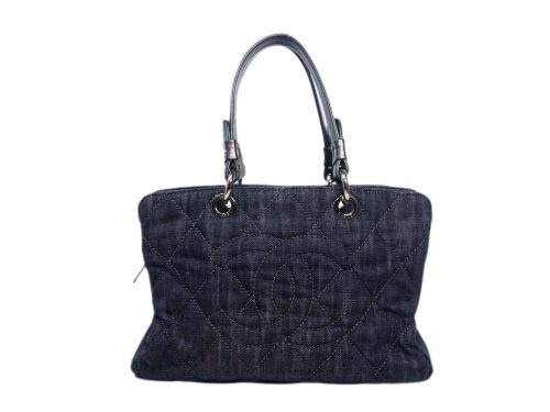 Chanel 12789935 CC logo Denim Blue Petite Shopping Tote-0
