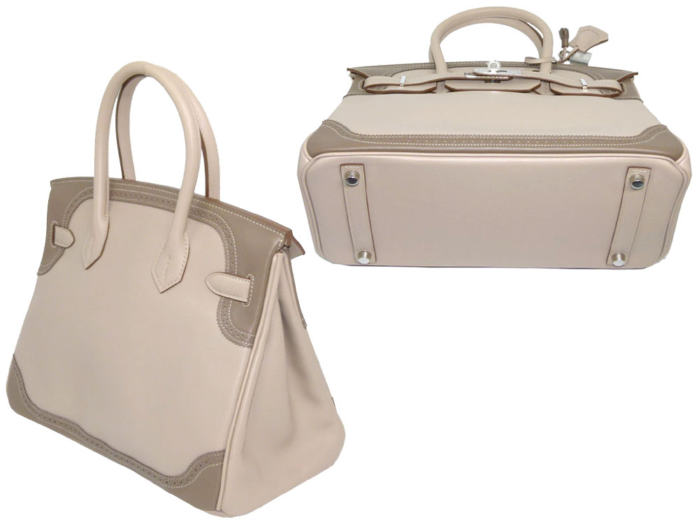 Hermes Birkin 35 P Stamp Ghillies Argile/ Etoupe Silver Hardware -33282 Hermes Birkin 35 P Stamp Ghillies Argile/ Etoupe Silver Hardware -33282