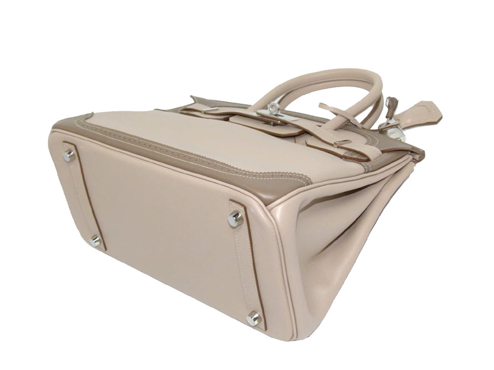 Hermes Birkin 35 P Stamp Ghillies Argile/ Etoupe Silver Hardware -33283 Hermes Birkin 35 P Stamp Ghillies Argile/ Etoupe Silver Hardware -33283