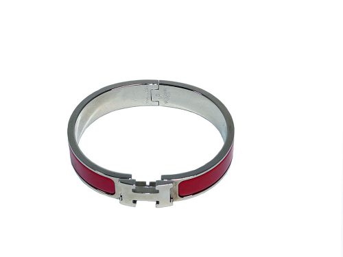 Hermes Clic H Narrow Bracelet Silver Hardware Red Enamel O-0