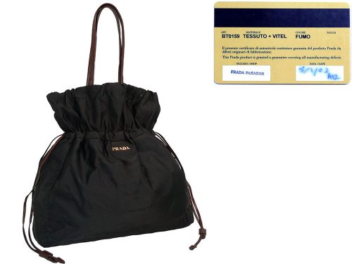 Prada BT0159 Black Nylon Logo Jacquard Drawstring Shopping-0