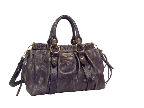 Miu Miu RT0383 Dumo Purple Washed Distressed Leather Vitello Lux Tote w Strap -0