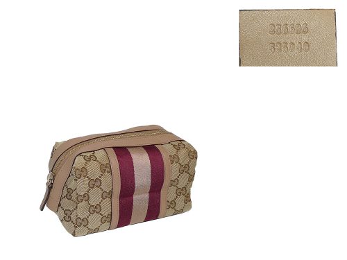 Gucci 256636 Peach GG Web Peach/ Cherry Cosmetic Pouch-0