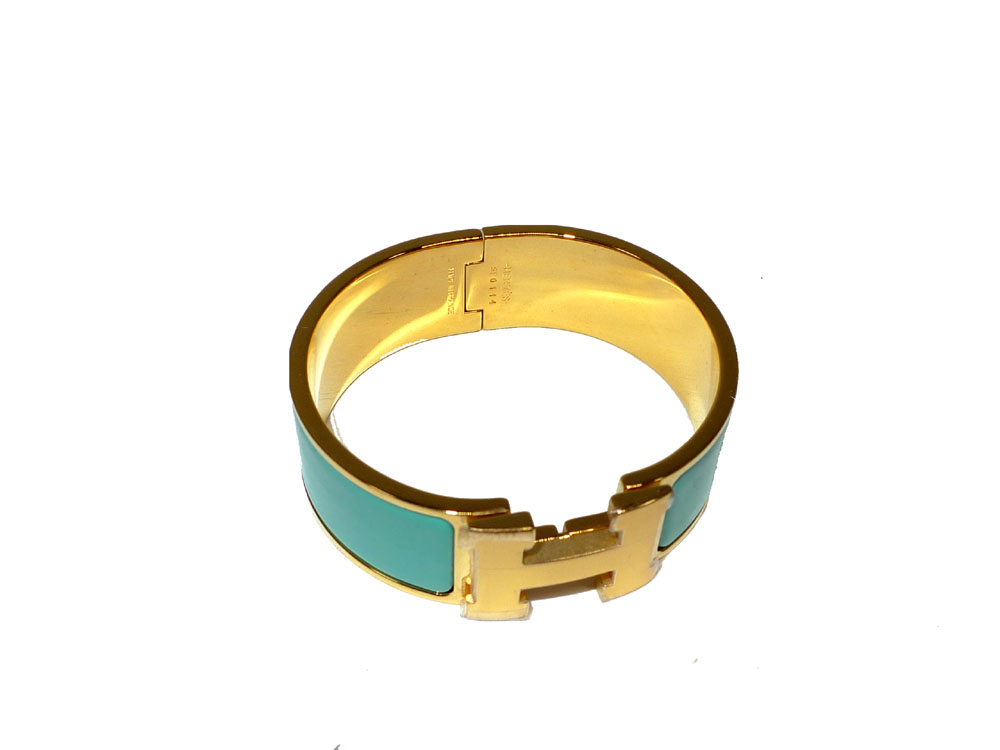 Hermes Clic-Clac H Bleu Atoll Enamel PM 1" Wide Bracelet with Gold Plated Hardware-33311 Hermes Clic-Clac H Bleu Atoll Enamel PM 1" Wide Bracelet with Gold Plated Hardware-33311