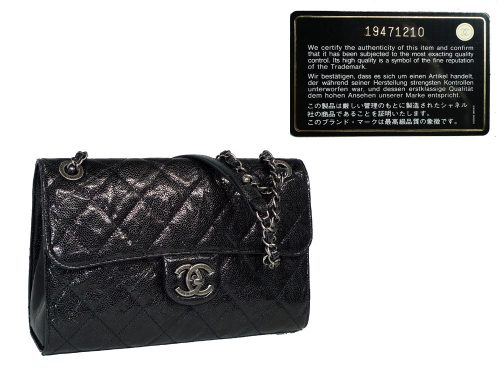 Chanel 19471210 Black Glace Distressed Caviar 12.5" Jumbo Flap Ruthenium Hardware-0