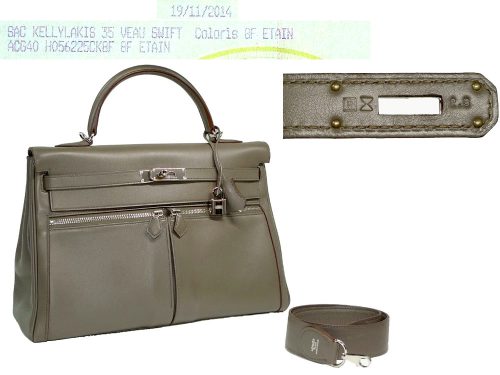 Rare ! Hermes kelly Lakis 35 Swift Leather Etain P Stamp Palladium Hardware -0