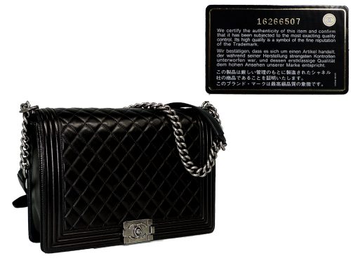 Chanel 16266507 Black Lambskin 30cm Large Boy Chanel Flap Bag in Mat Ruthenium Hardware-0