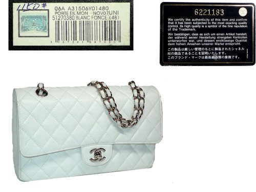 Chanel 6221183 White Caviar 10" Medium Classic Flap Silver Hardware-0