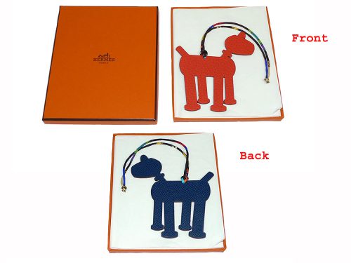Hermes Navy blue / Orange Dog Flat Bag Charm -0