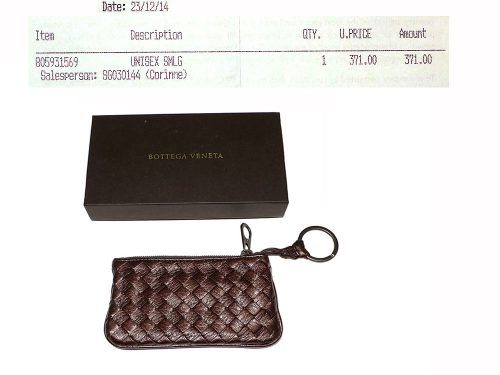 Bottega Veneta Woven Metallic Bronze Key Pouch -0