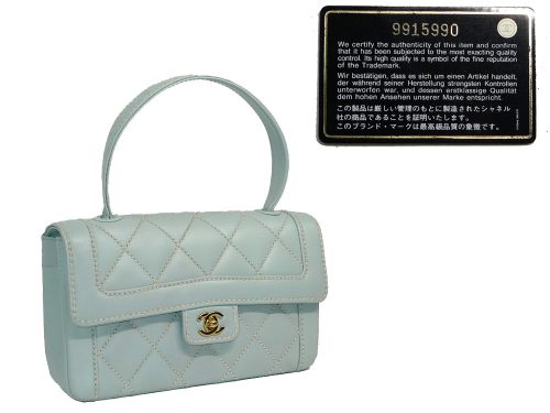Chanel 9915990 Vintage Baby Blue Calf / White Stitching Medium Flap Kelly Gold Hardware-0