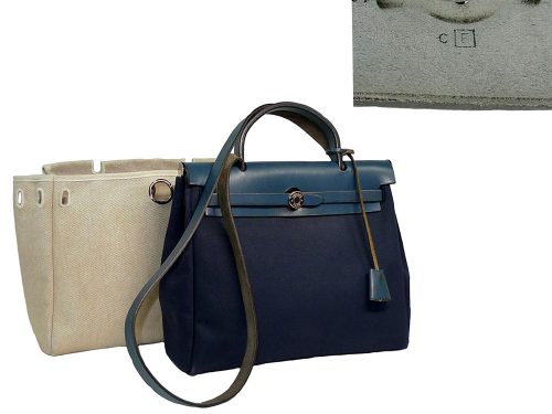 Hermes F Stamp Herbag 31 Blue Calf 2-in-1 Blue / Sand with Palladium Hardware -0