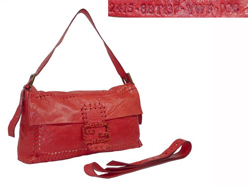 Fendi 8BT137 Red Distressed Oversized Nappa Baguette Clutch / Shoulder/ Messenger -0