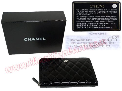 Chanel 17791745 Black Patent Quilted Zippy Wallet Silver Hardware-0