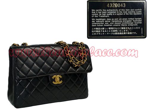 Chanel 4320043 Vintage Black Lambskin Jumbo 12" Gold Hardware-0