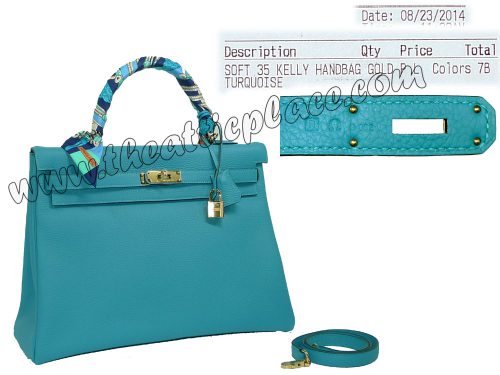 Hermes Kelly 35 II Turqoise Clemence Leather R Stamp Gold Hardware -0