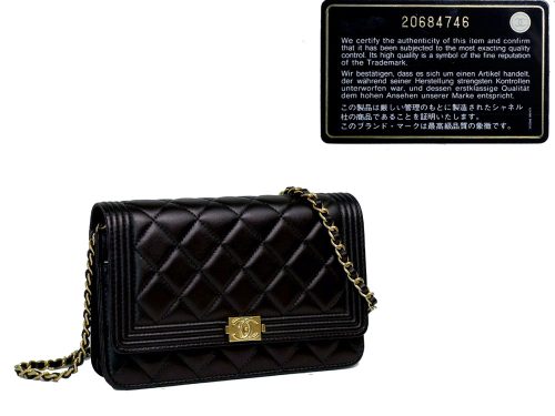 Chanel 20684746 Black Lambskin Le Boy Quilted Wallet on Chain Gold Hardware-0