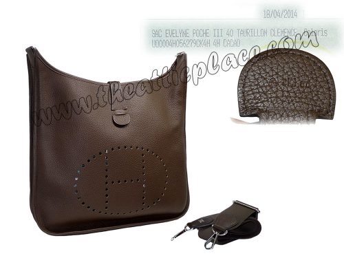 Hermes Evelyne TGM Size III 40cm Q Stamp Cacao Color Unisex Messenger Bag-0