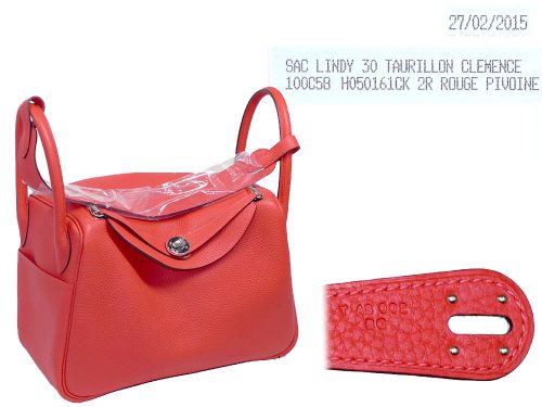Hermes Lindy 30 Rouge Pivoine Clemence Leather T Stamp Palladium Hardware-0