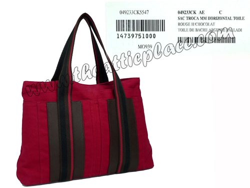 Hermes Red Toile Canvas Document Travel Large Tote-0