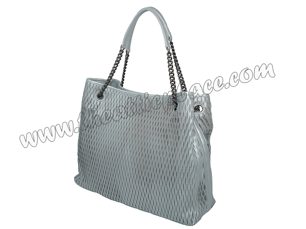 Chanel 14K A92589 20025785 Silver/ Bk Lambskin Accordion Mesh Shopping Bag-34755 Chanel 14K A92589 20025785 Silver/ Bk Lambskin Accordion Mesh Shopping Bag-34755