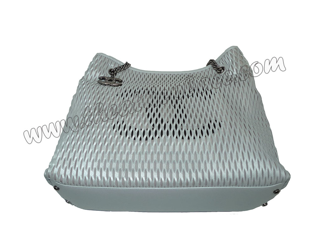 Chanel 14K A92589 20025785 Silver/ Bk Lambskin Accordion Mesh Shopping Bag-34753 Chanel 14K A92589 20025785 Silver/ Bk Lambskin Accordion Mesh Shopping Bag-34753