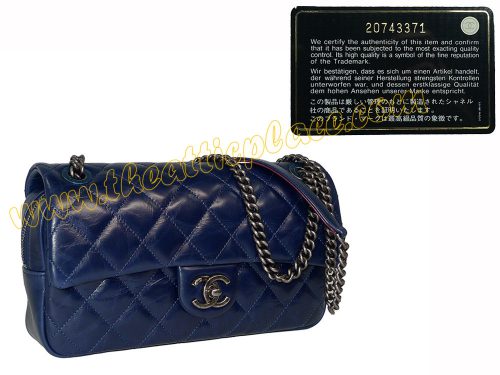 Chanel A92370Y Blue 2074331 Distressed Zipped Flap Ruthenium Hardware-0