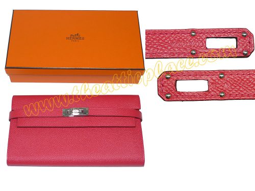 Hermes Kelly Wallet Bougainvillier T Stamp Epsom Wallet Palladium Hardware-0