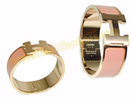 Hermes Clic Clac 1" Wide H Bracelet Salmon Pink with Rose Gold Hardware-0