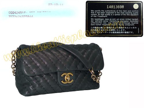 Chanel 14813698 Black Satin Coated Leather Single Flap Antique Rose Gold Hardware shoulder bag-0