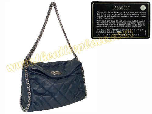 Chanel 15365387 Navy Blue Distressed Chain Around Hobo Bag-0