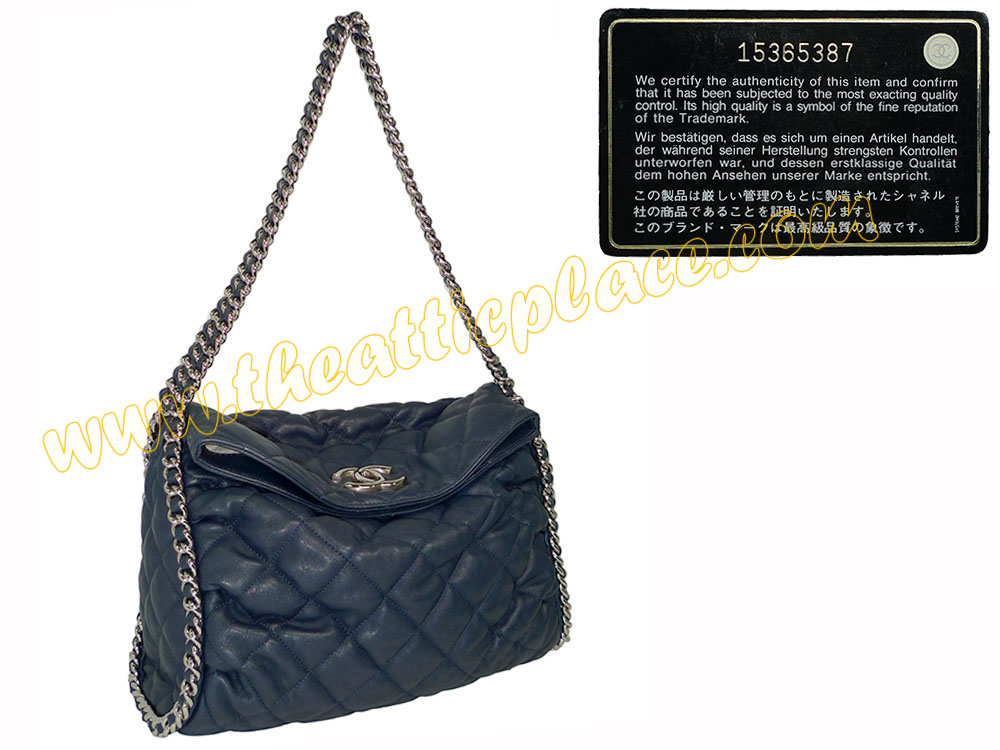 Chanel 15365387 Navy Blue Distressed Chain Around Hobo Bag-0 Chanel 15365387 Navy Blue Distressed Chain Around Hobo Bag-0