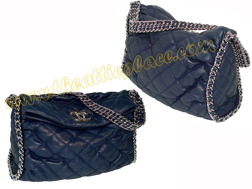 Chanel 15365387 Navy Blue Distressed Chain Around Hobo Bag-34998 Chanel 15365387 Navy Blue Distressed Chain Around Hobo Bag-34998